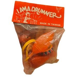 1960 Taiwan Tin Rubber Monkey Mechanical Blow Up Air Bulb Drumming Toy
